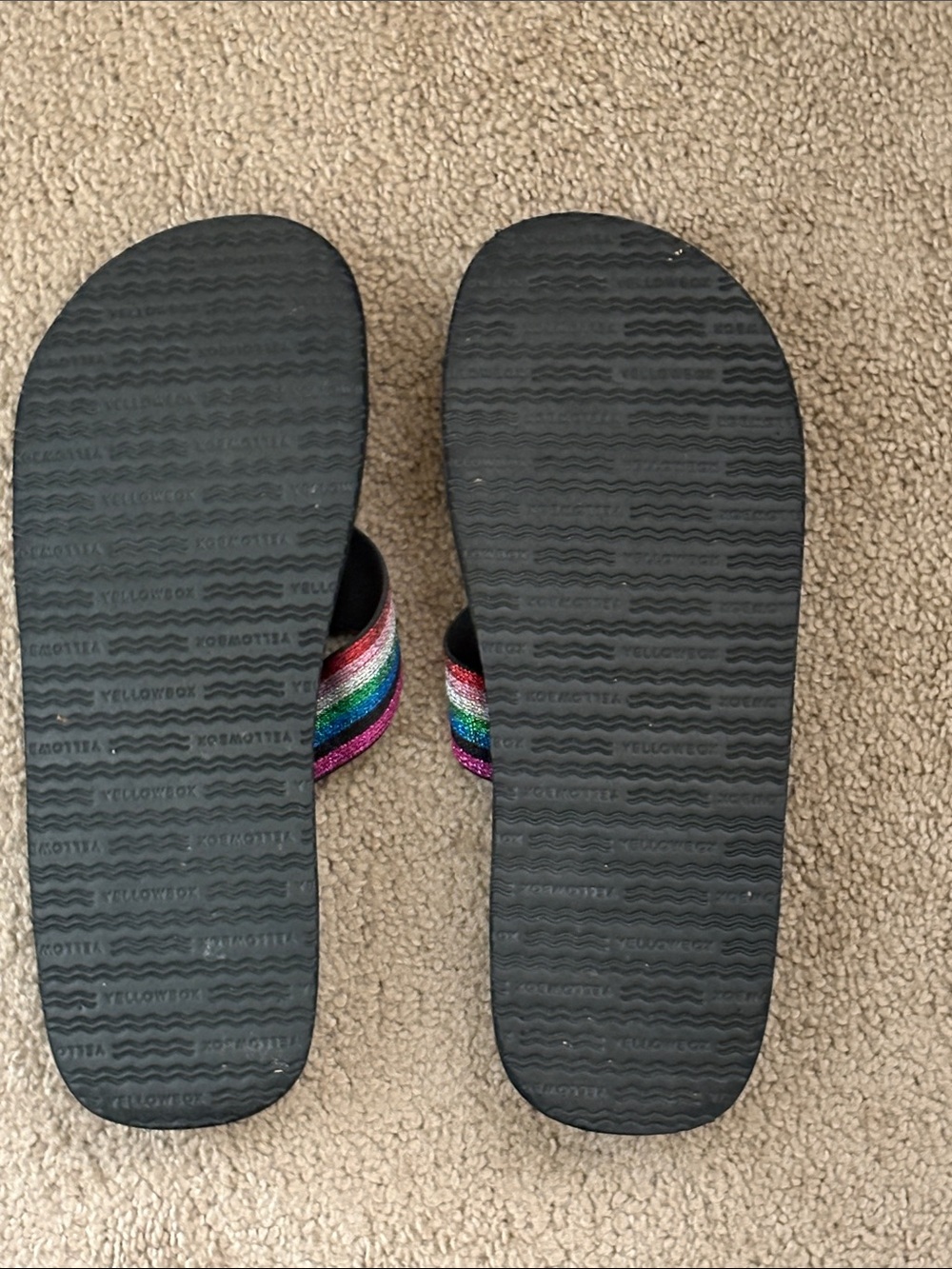 Women’s Black Flip Flops with Rainbow Straps - Picture 2 of 3